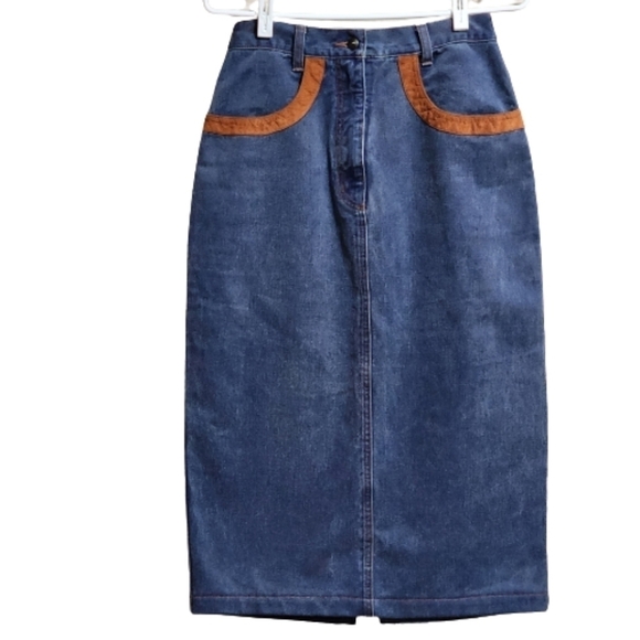 LB Diffusion Dresses & Skirts - Vintage maxi denim skirt color blue with brown suede details size 4
